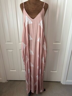 LOVE STITCH Nude Block Hand Printed Cocoon Maxi Dress w/Pockets S/M - NWT